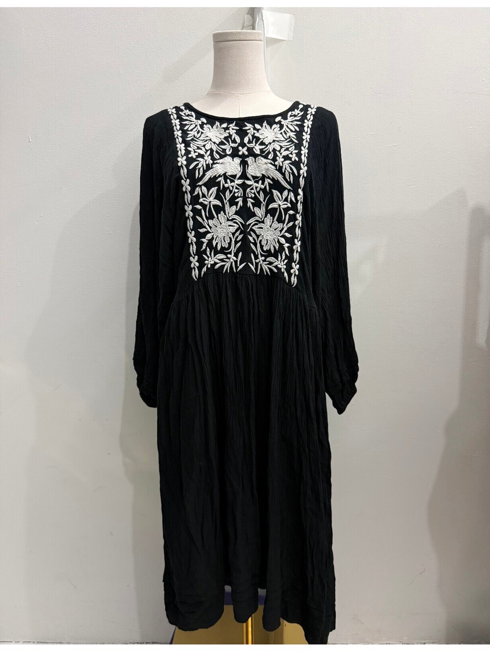 Knox Rose Black Long Sleeve Embroidered Boho Midi Dress
